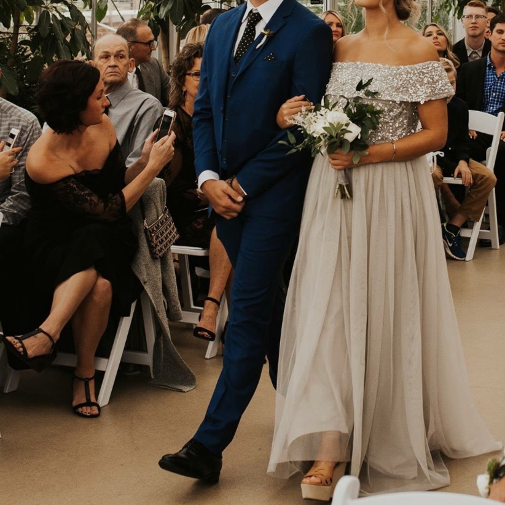 ASOS Gray Sequin Tulle Bridesmaid Dress